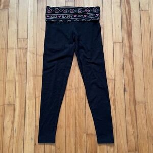 PINK Victoria's Secret Small Black Foldover Leggings Y2K Heart Kiss Love Small